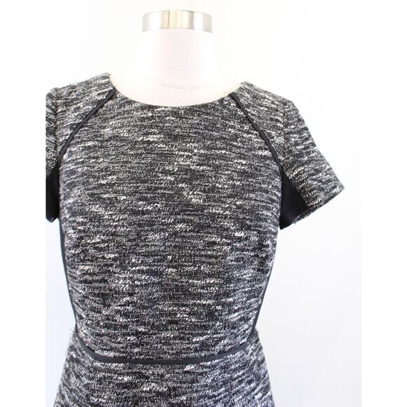 J Crew Black Gray White Mixed Tweed Panel Fit and Flare Flounce Dress Size 4 - Picture 5 of 7